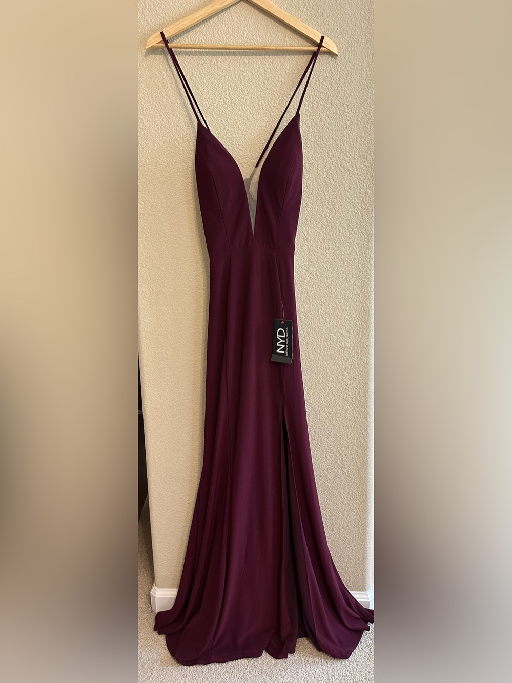 Faviana Deep V Spaghetti-Strap Gown